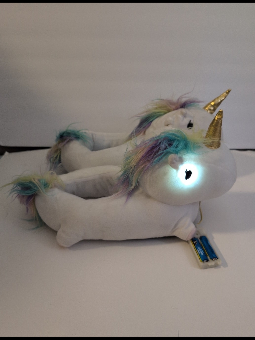 Plush Light-Up Unicorn Slippers for Women's - White with Pastel Mane